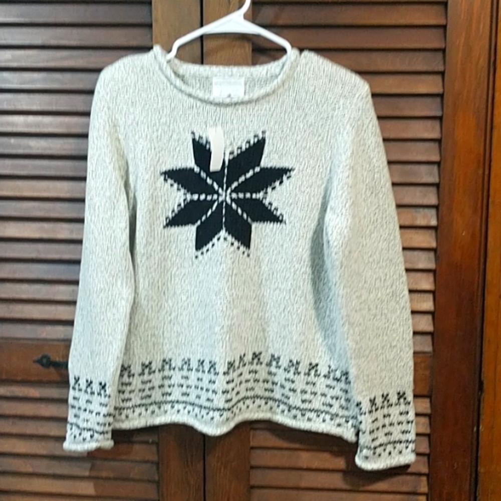 NWT Christopher & Banks Hand Knitted Vintage Snowflake Sweater 2004 Size Large
